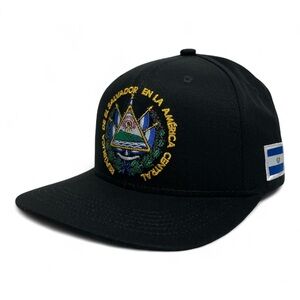 El Salvador Flag Snapback Cap, Embroidered, Black, Flat Brim